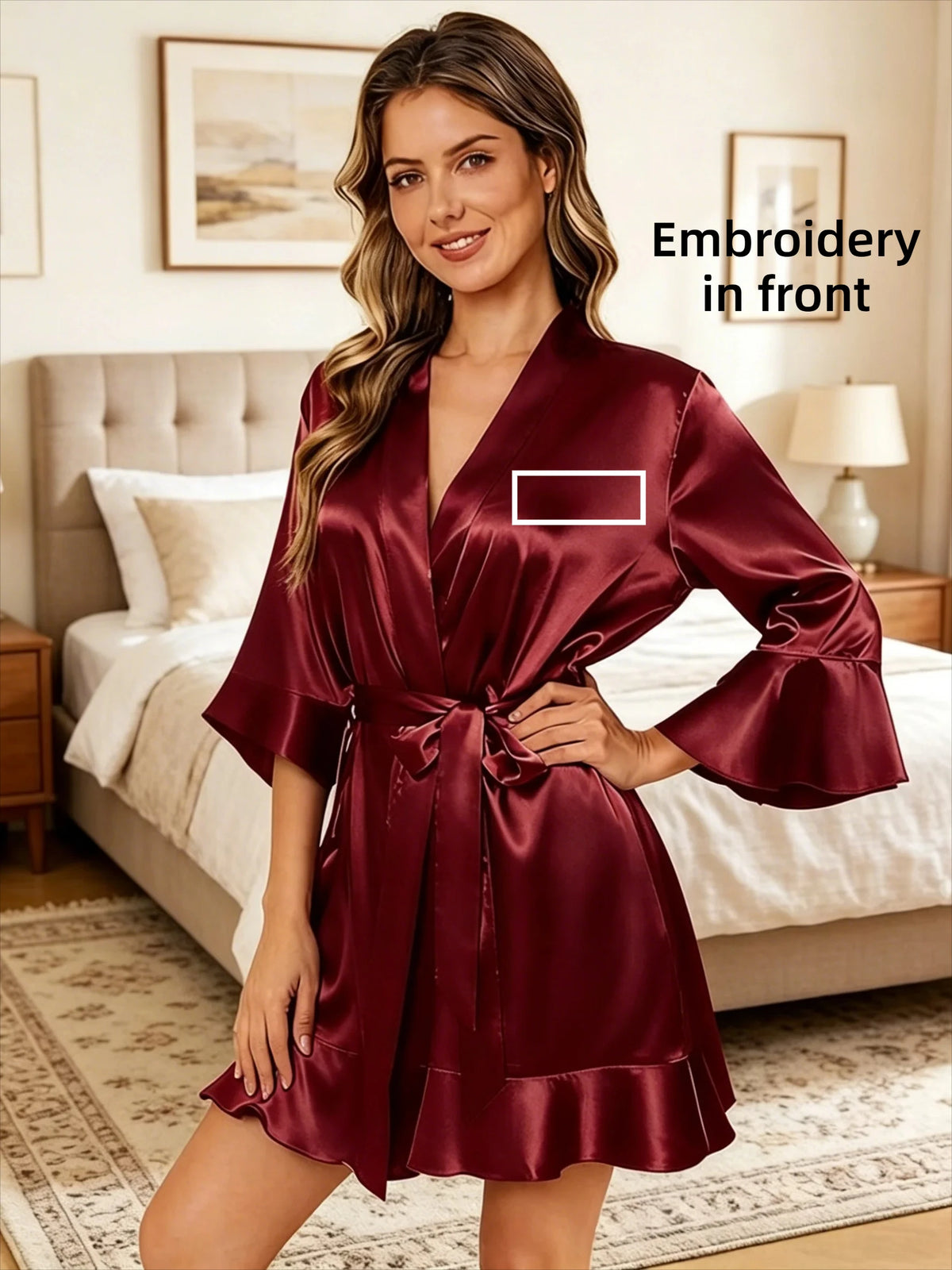 Custom Name Embroidery Satin Kimono Robe Personalized Name Bridesmaid Bride Wedding Getting Ready Morning Robe Bridal Party Gift