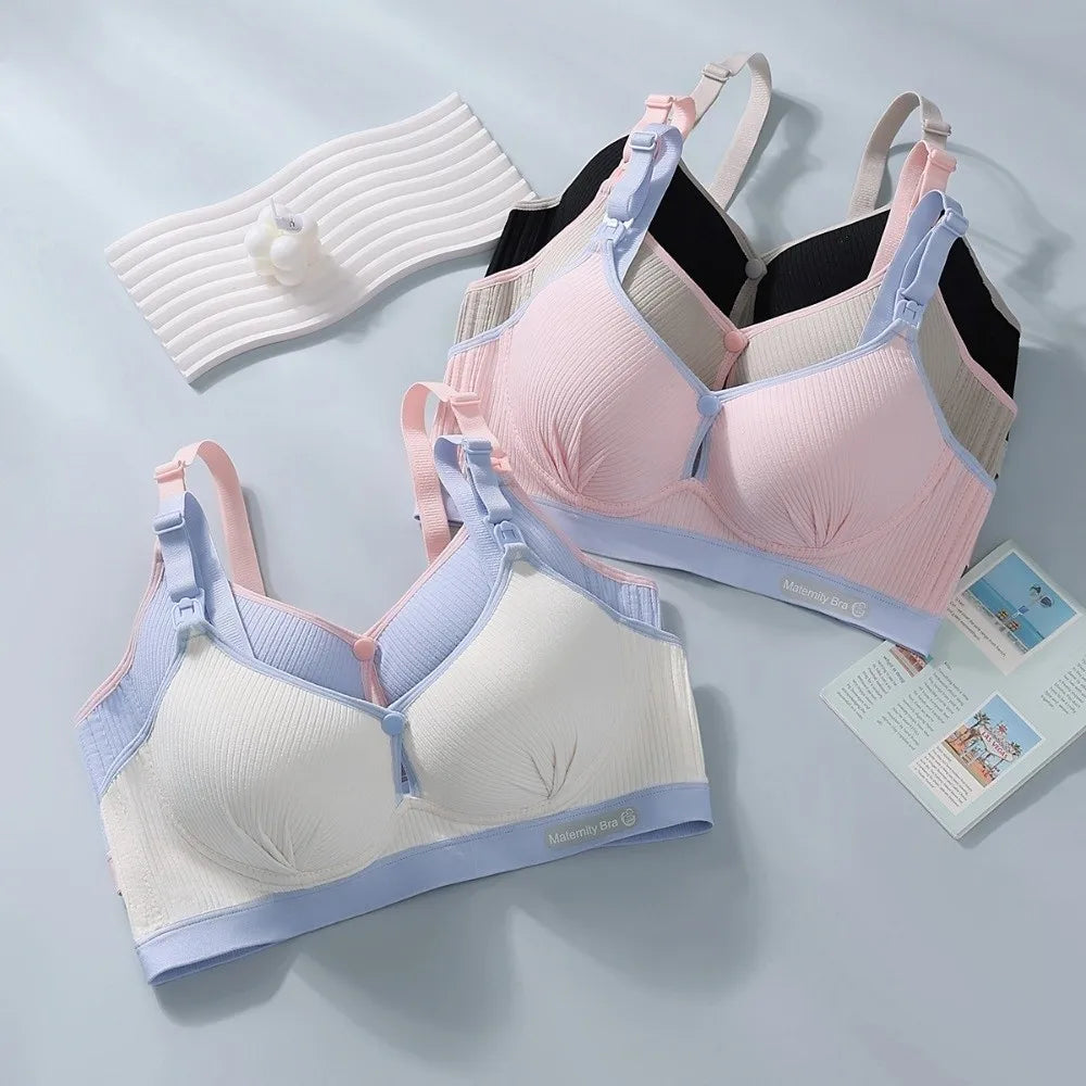 Double Buckle Nursing Bra Anti-sagging Breathable Pregnancy Bralette Pure Cotton Comfortable Nursing Bralette for Breastfeeding