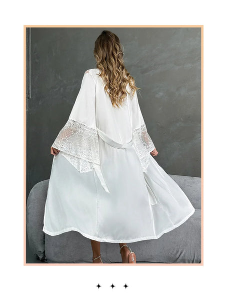 Bathrobes Satin Sexy Long Sleeve Loose Peignoirs For Women Robe White Wedding Dress Bride Dresses Spring Summer Sleepwear Robes