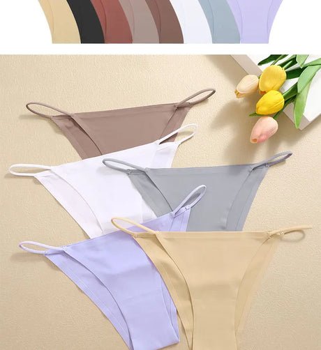 FINETOO 6Pcs/Set Ice Silk Sexy Briefs Thong Seamless Triangle Pants Women Panties Low Waist T-back Underwear Female Lingerie