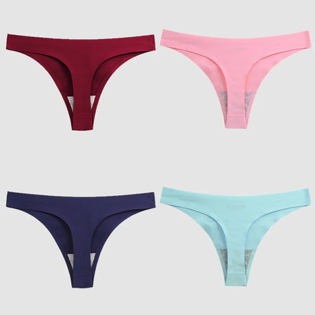 WarmSteps 4PCS/Set Sexy Women Panties Silk Satin Female Thongs Lingerie Soft Cozy Underwear Hot G-Strings Seamless Sports T-Back
