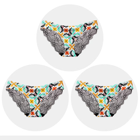 Women's Seamless Underwear Leopard Intimate Women Sexy Lace Black Floral Panties Seamless Panty 3pcs/set