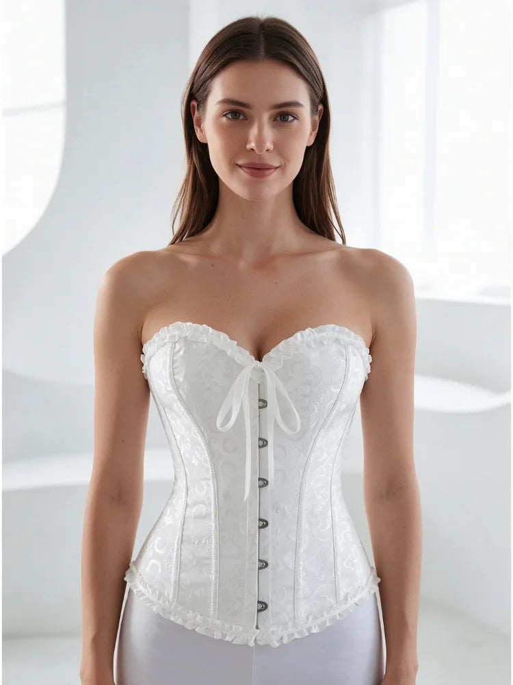 Women Bustier Corset Victorian Gothic Jacquard Front Busk Waist Cincher Halloween Party Wear