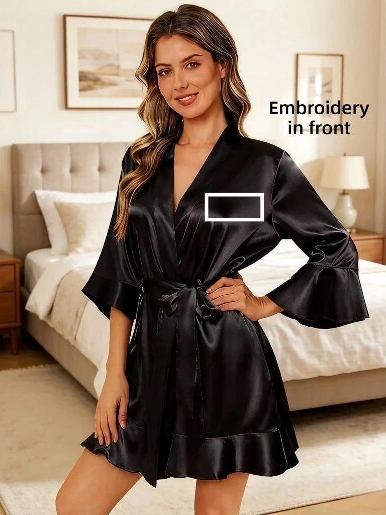Custom Name Embroidery Satin Kimono Robe Personalized Name Bridesmaid Bride Wedding Getting Ready Morning Robe Bridal Party Gift