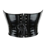 Black Shiny PVC Bustier Faux Leather Corset Crop Top Body Shaper Women Sexy Corselet Vest Plus Size