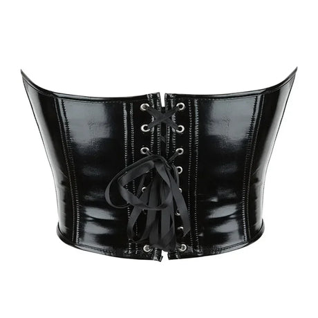 Black Shiny PVC Bustier Faux Leather Corset Crop Top Body Shaper Women Sexy Corselet Vest Plus Size