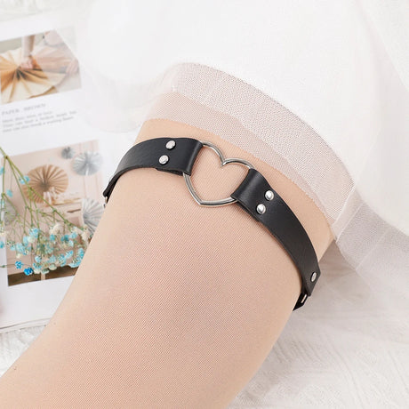 Punk Black Heart Leather Sword Belt Waist Garter Handmade Body Bondage Sexy Leg Suspenders Harness Stockings Belts for Women