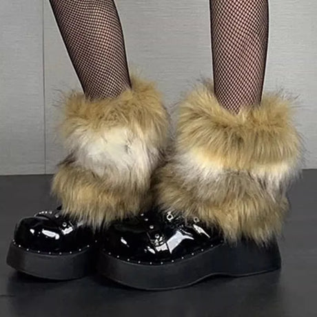 New Y2k Faux Fur Leg Warmers Spicy Girl Harajuku Winter Warm Furry Boots Cover Socks Jk Vintage Hiphop Cosplay Socks Accessories