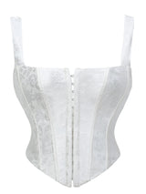 Floral Jacquard Wide Strap Corset Top Front Hook Back Lace Up Square Neck For Women