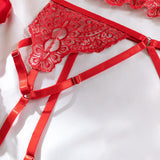 Krasapt New Embroidery 3 Items Sexy Lingerie Set Intimates Porn Female Underwear Uncensored Red Erotic Lingerie Sex Shop