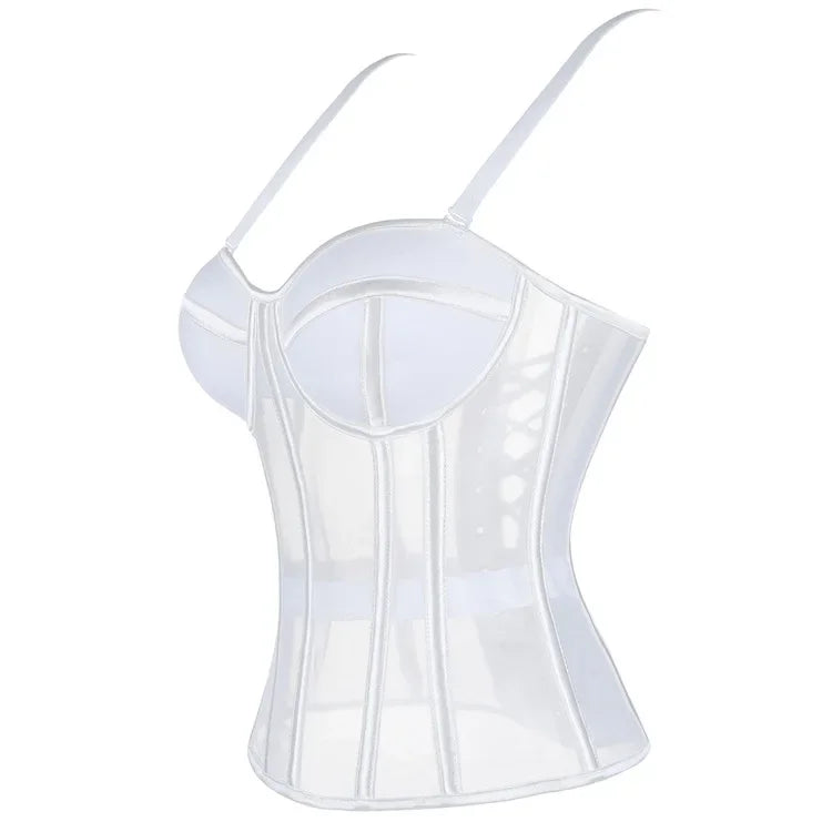 WSHKING Overbust Corset With Bra Korset Woman Strapless Bustier Top Mesh Women Lingerie Black White Sexy Lingerie