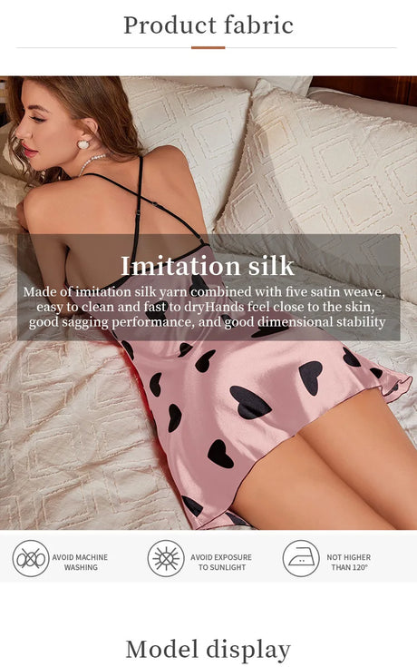 Women's Satin Nightdress Summer Sexy Lingerie Night Dress Nightgown Sleeveless Sleepwear Mini Slip Chemise Nightwear Loungewear