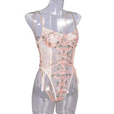 One-piece Backless Floral Embroidery Lace Bodysuit Women 13 Colors String Jumpsuit Lace Up Fancy Sexy Bodysuit Body Femme