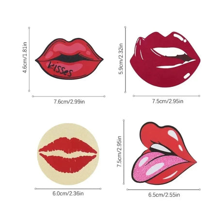 8pcs KISS Red Lip Print Shape Women Self-Adhesive Disposable Satin Nipple Cover Breast Pasties Stickers for Strapless Clothes