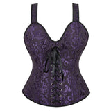Gothic Corset Top With Straps Sexy Floral Zipper Brocade Overbust Lingerie Burlesque Body Shaper Lace Up Bustier Plus Size