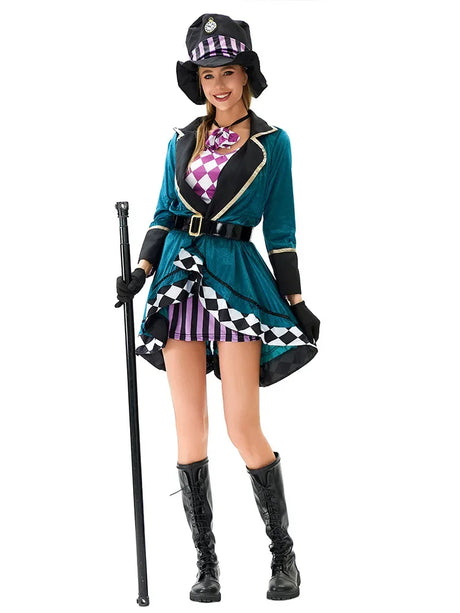 Magician Clown Cosplay Costume Alice Costume Circus Outfits Hatter Halloween Carnival Stage Performance Roleplay Clothes