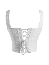 Floral Jacquard Wide Strap Corset Top Front Hook Back Lace Up Square Neck For Women