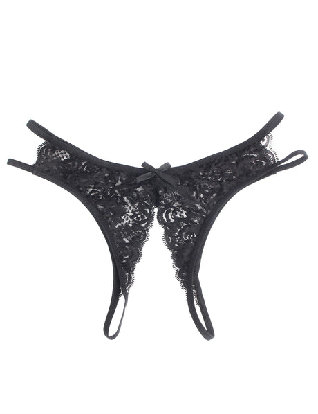 Comeondear Black Thongs Sexy Panties Open Crotch Lace Bow Underwear Women Lingerie Plus Size G-strings Culotte Femme Cute Briefs