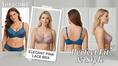 Sheroine Plus Size Floral Lace Underwire Bra, Minimizer Full Coverage Non Padded Support Bra for Everyday Comfort & All-Day Wear