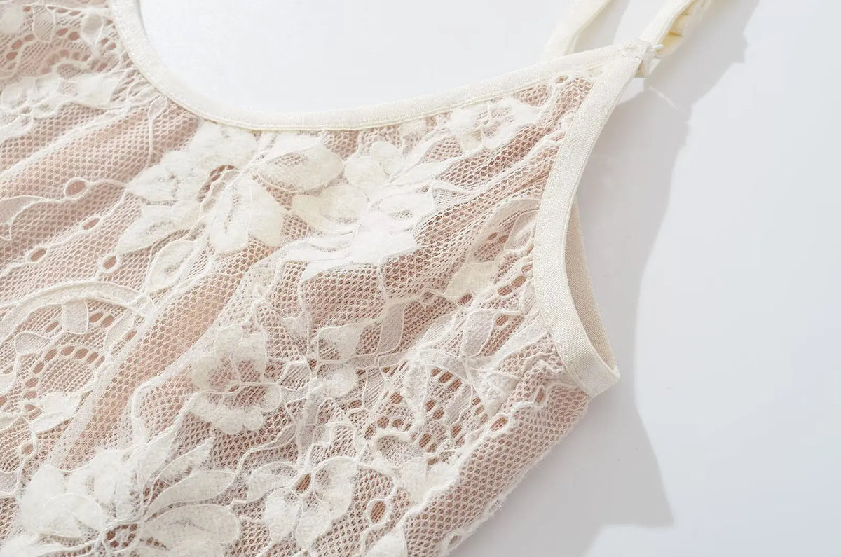 Sexy See Through Lace With Lining Backless Spaghetti Strap Bodysuit Woman Sling Tight Short Jumpsuit Slim Fit Rompers Playsuits