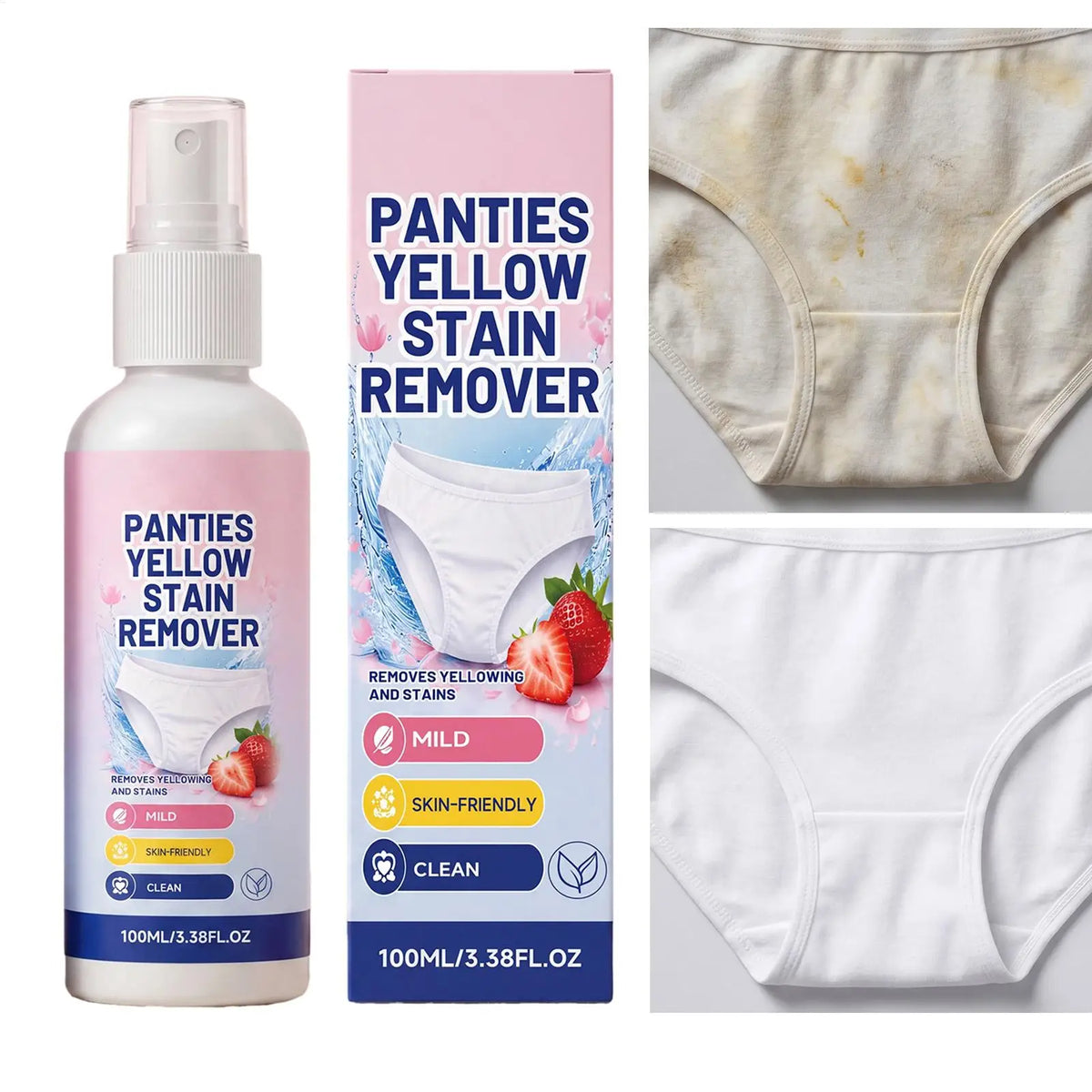 Underwear Stain Remover Spray 100ml Blood Secretion Yellow Spot Cleaner Gentle Skin Safe No Scrub Laundry Detergent for Lingerie