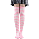 Thigh High Stockings Womens Striped Ladies Girls Black White Pink Long Over Above Knee Socks Femboy Cosplay Lolita Harajuku Y2k