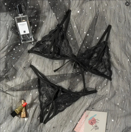 Sexy Lingerie Woman Transparent Underwear Micro Bikinis Porn Lingerie Sex Set Crothless Lace Bow Underwear Erotic Stockings