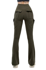 New Women Casual Bootleg Yoga Pants Plus Size Workout Flare Leggings High Waist dungarees Pants with Pockets Sports Wear