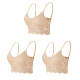3PCS Women's Lace Bras Top Comfortable Bralette Solid Color Sexy Underwear Vest Female Hollow Out Wireless Lingerie Seamless Bra
