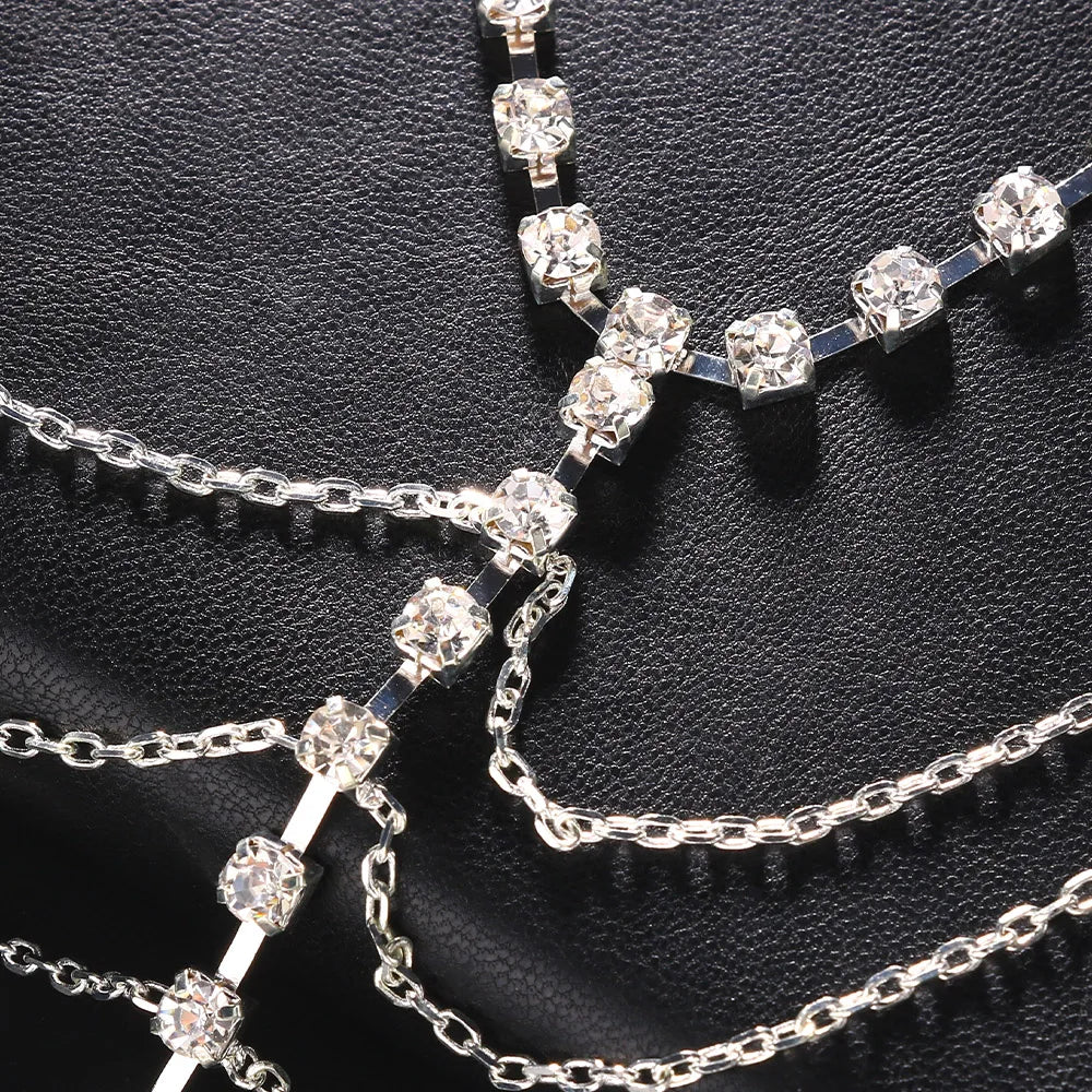 Rave Harness Rhinestone Multilayer Chest Chain for Women Nightclub Sexy Outfit Crystal Body Chain Jewelry Dress Accessories