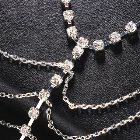 Rave Harness Rhinestone Multilayer Chest Chain for Women Nightclub Sexy Outfit Crystal Body Chain Jewelry Dress Accessories