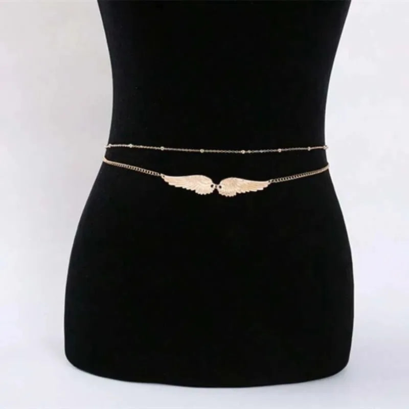 Antique Fashion Waist Chain for Women Charm Double Layer Angel Wings Body Chain Bikini Summer Beach Accessory Jewelry Gift