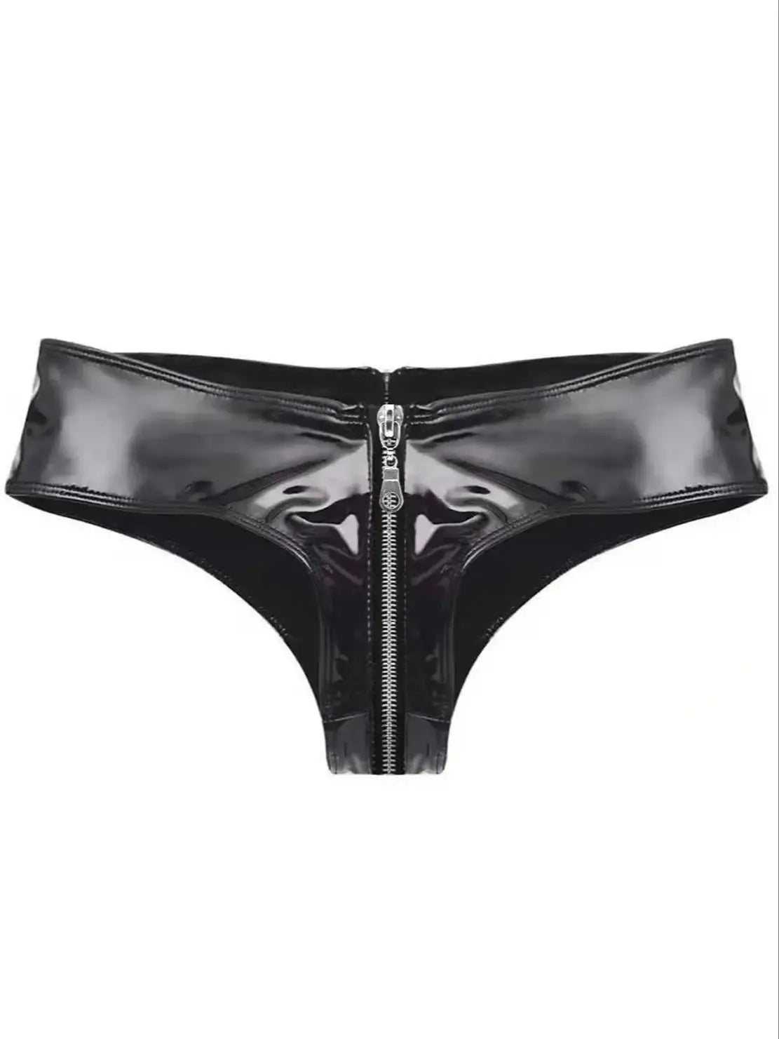 Women's Shiny Patent Leather Zipper Thong, Wet Look Low Rise Briefs, Sexy Fetish Lingerie for Club Party Cosplay