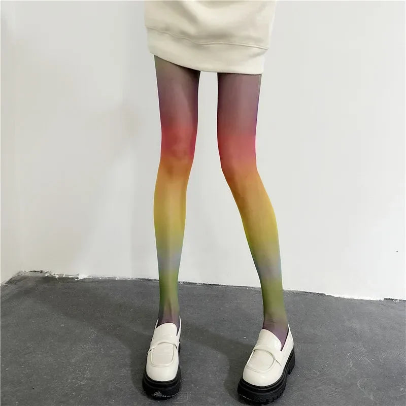 1 Pair Rainbow Gradient Tights Japanese Style Sweet Comfy Novelty Pantyhose Women's Stockings & Hosiery