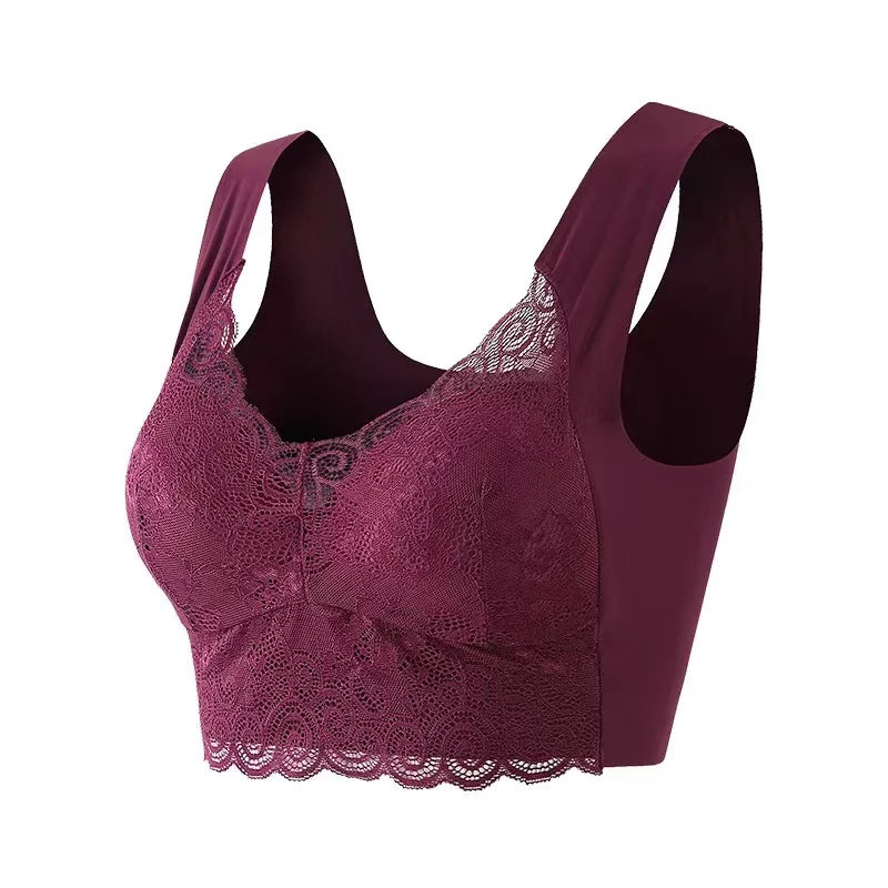 WomenBeautiful Back Bra Large Size Fat Mm Bra Gathered and Traceless Thin Cotton Strapless Underwear Without Steel Ring Vest