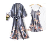 Sexy Nightwear Gown Set Women 2PC Pyjama V-Neck Pajamas Silky Sleepwear Spring Lady Sleep Suit Robe Wear Home Negligee Homewear