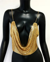 Fashion Metallic Sequins Party Tank Top Sexy Deep V Neck Backless Spaghetti Straps Sling Crop Top 2024 Rave Nightclub Camisole