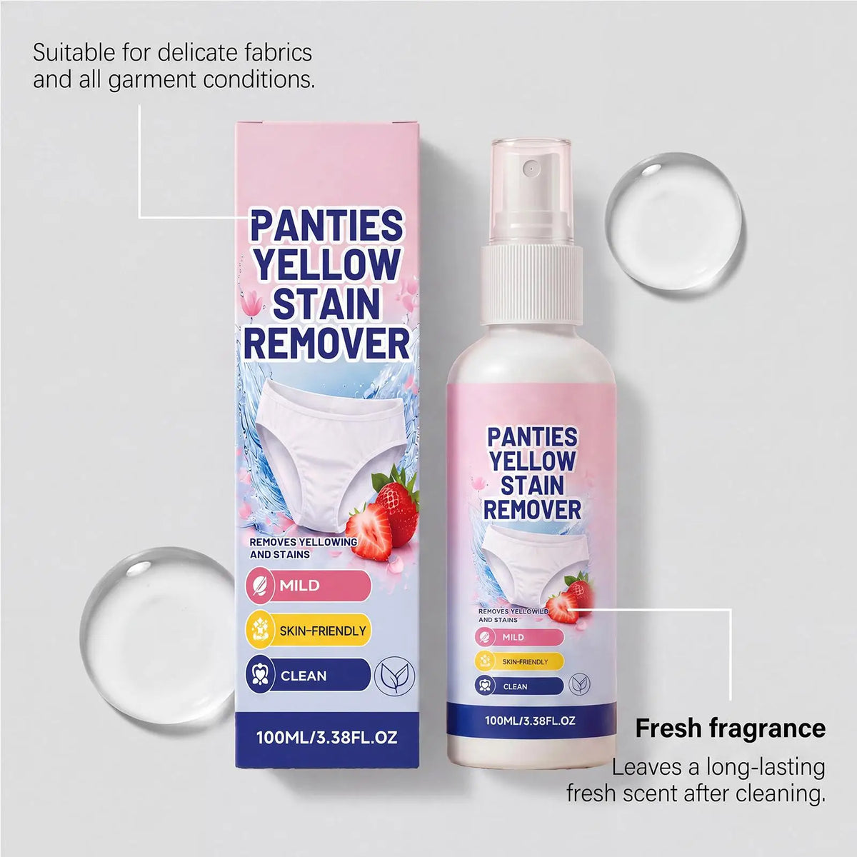 Underwear Stain Remover Spray 100ml Blood Secretion Yellow Spot Cleaner Gentle Skin Safe No Scrub Laundry Detergent for Lingerie