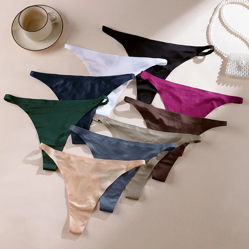 Ice Silk Thong Sexy Women Panties G String Briefs T Back for Girls Underwear Temptation Seamless Ladies Underpants  Size S-XL