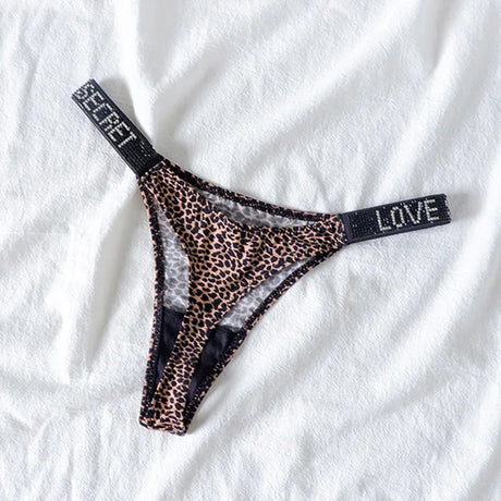 5Pcs Low Waist Sexy Panties Women Thongs Rhinestones Letter Diamonds G-string Sports Thong Shorts Briefs T-back Size S-XL