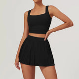 2-Piece Yoga Tennis Skirt Set Gym Outdoor Bra Crop Top High Waist Fitness Skirt Suit Women's Golf Dance Badminton Sport Shorts