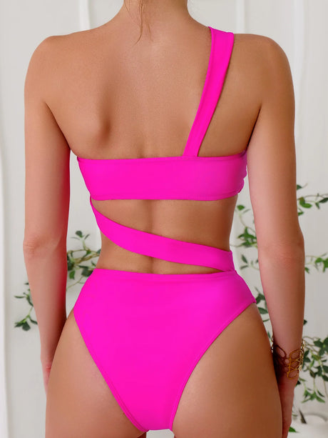 Cikini-One-Piece Swimsuit for Women, Strapless Straps, Slanted Shoulder, Beach Swimwear, Bathing Suit, Monochromatic, Summer
