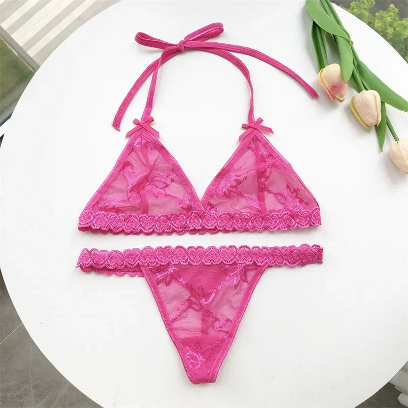 Name Custom Crystal Letter Thong Lace Tie Neck Bikini Bra Panties Sexy Personalized Name Low Waist G-String Underwear Bra Set