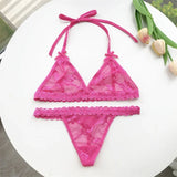 Name Custom Crystal Letter Thong Lace Tie Neck Bikini Bra Panties Sexy Personalized Name Low Waist G-String Underwear Bra Set