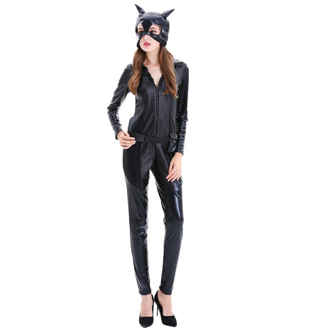 Black PU Cat Costume for Adult Halloween Carnival Party Catsuit DJ Bodysuit Women Ladies Gifts Stage & Dance Wear Cat Girl Suits