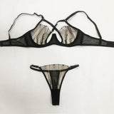 Women Sexy See Through Lace Bra Set Elegant Perspective Bikini Thong Set French Style Erotic Push Up Underwear Bra Panty Sets