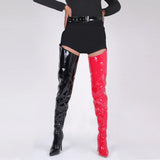 White Sexy Stiletto Heel Belt Buckle Over The Knee Boots Big Size 41-46 Pu Leather Thigh High Boots Shoes
