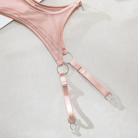 Lingerie Set Sexy See Through Mesh Push Up Bra Contrast Color Metal Ring Decor High Elasticity Two Piece Sexy Lingerie for Women