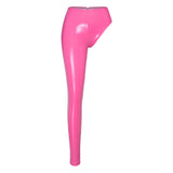 Womens Patent Leather Single-leg Pants Clubwear Glossy High Waist Leggings Tights Trousers for Rave Nightclub Party Pole Dance