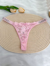 Custom Rhinestone Letter Name Thong Sexy Lace Panties Low-Rise Crystal Letter G-string Personalized Gift Wife Lover Anniversary
